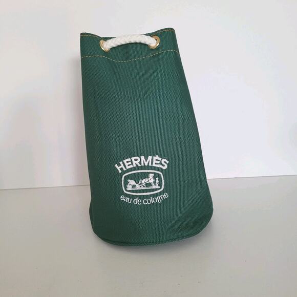 Hermes Eau De Cologne Drawing Pouch Bag Green Canvas Bucket - Picture 1 of 6